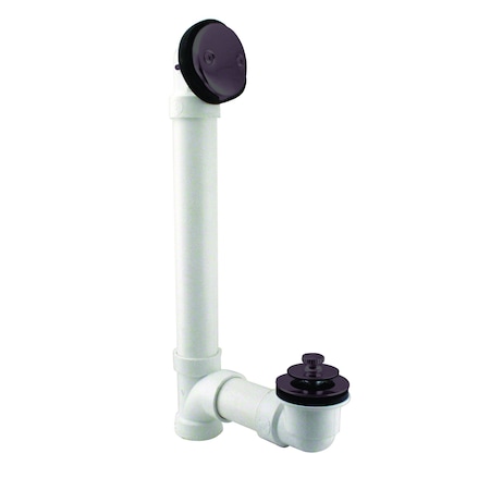 Westbrass Sch. 40 PVC Bathtub Assembly with Pull to Drain Trim and Two-Hole Overflow, Oil Rubbed Bronze D4972-12